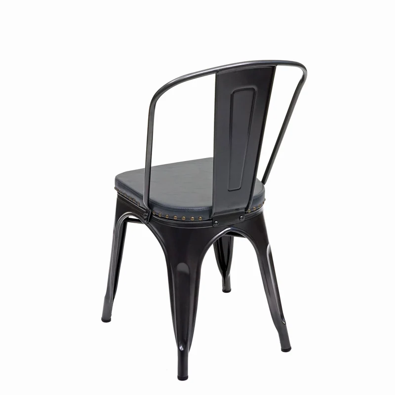 4x chaises de salle à manger cuisine design industriel en métal noir assise synthétique gris 04_0000597