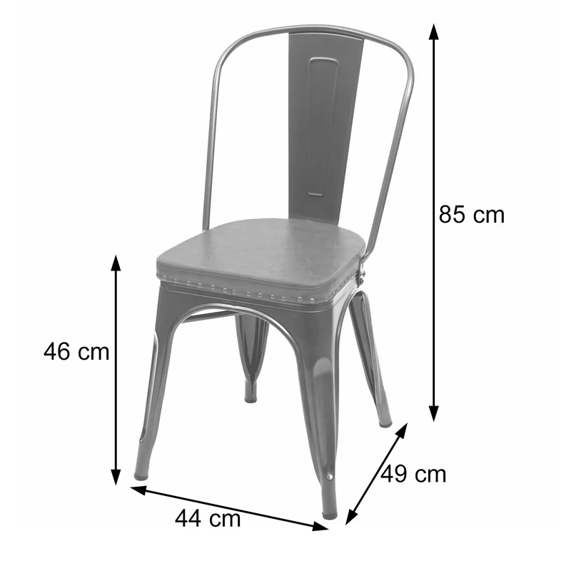 4x chaises de salle à manger cuisine design industriel en métal noir assise synthétique gris 04_0000597