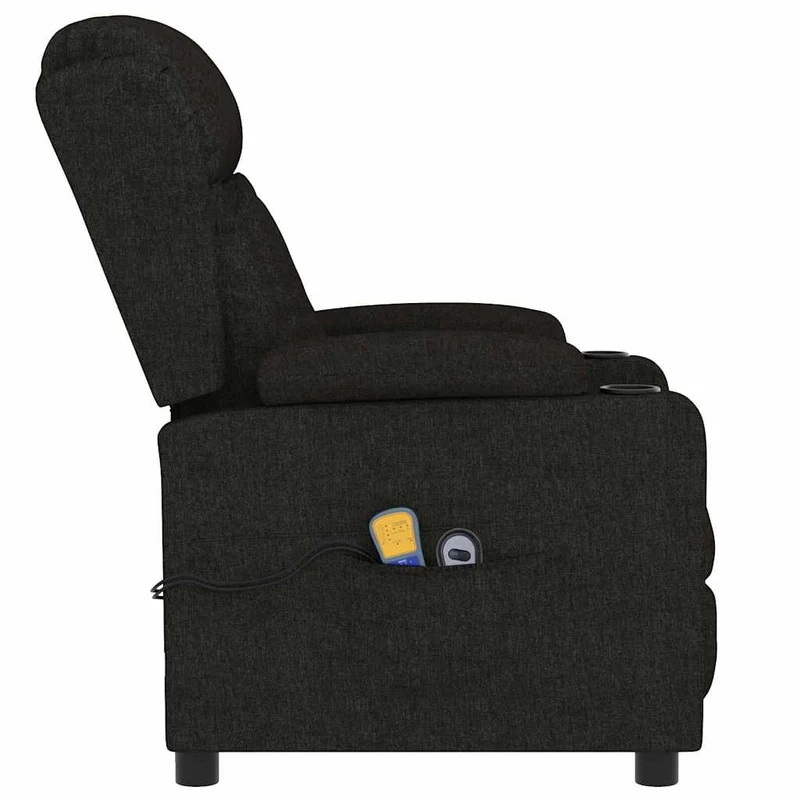 Fauteuil de relaxation avec fonction d'inclinaison électrique 6 points de massage en tissu noir DEC029308