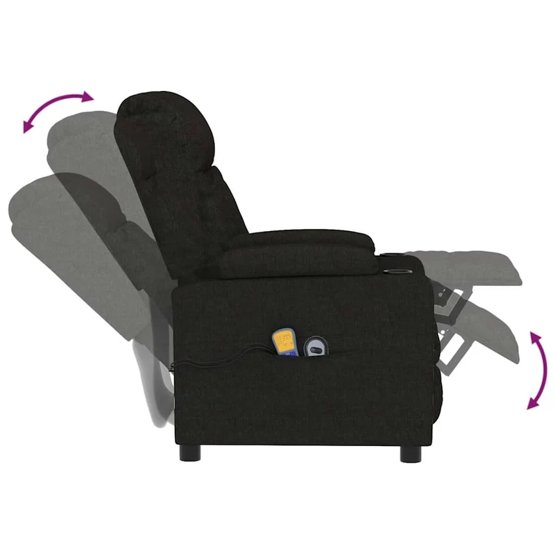 Fauteuil de relaxation avec fonction d'inclinaison électrique 6 points de massage en tissu noir DEC029308
