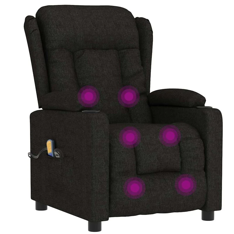 Fauteuil de relaxation avec fonction d'inclinaison électrique 6 points de massage en tissu noir DEC029308