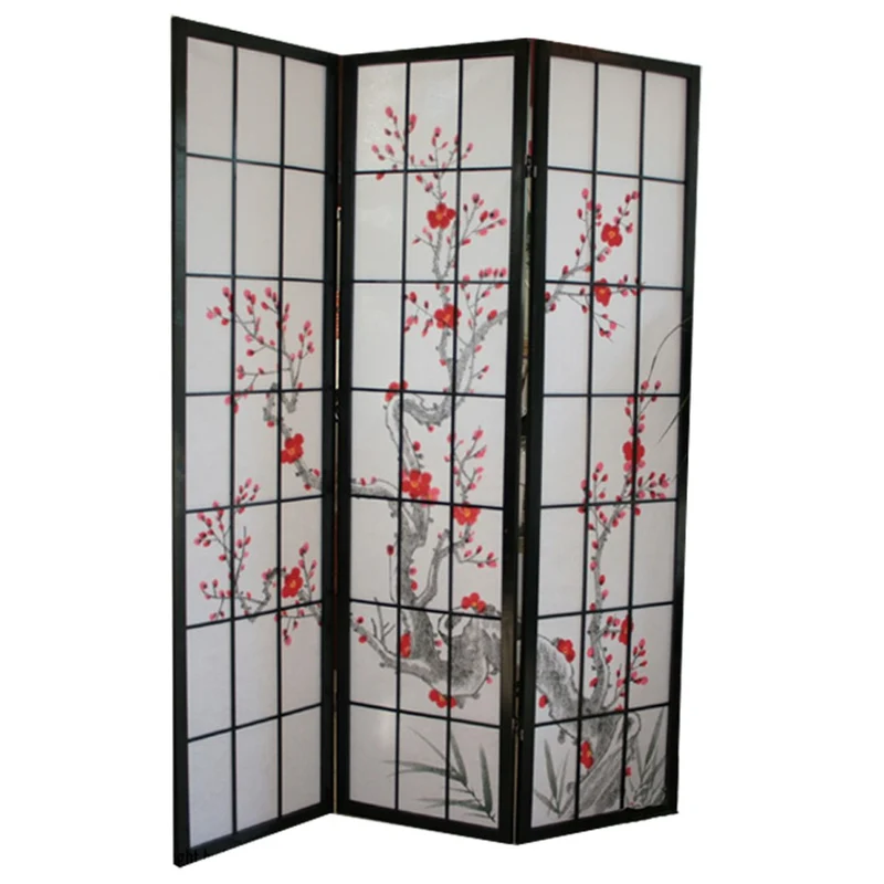 Paravent 3 panneaux japonais en bois noir 132x175cm PAR06013
