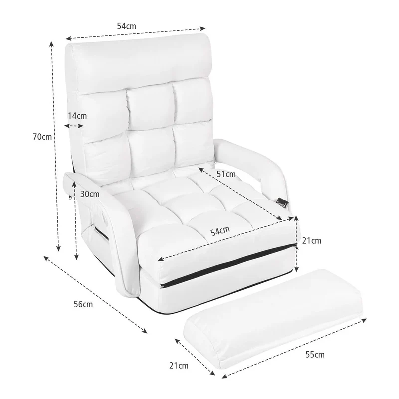 Fauteuil convertible chauffeuse convertible 1 place en tissu avec oreiller 5 positions blanc 20_0000626