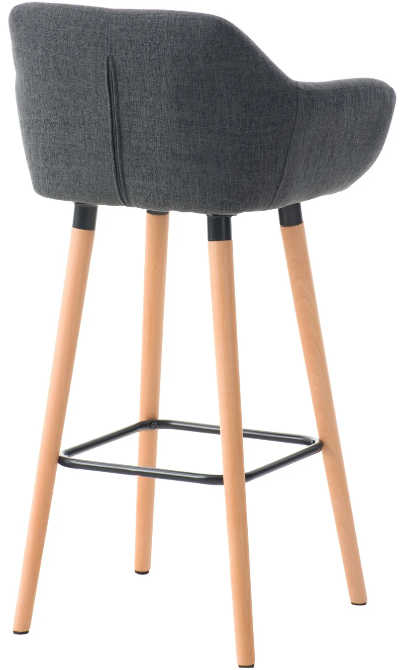 Tabouret de bar lounge x1 design scandinave assise en tissu gris foncé pieds en bois repose-pieds en métal 10_0004923