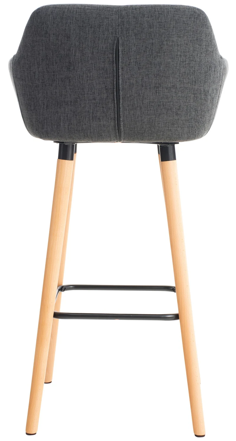 Tabouret de bar lounge x1 design scandinave assise en tissu gris foncé pieds en bois repose-pieds en métal 10_0004923