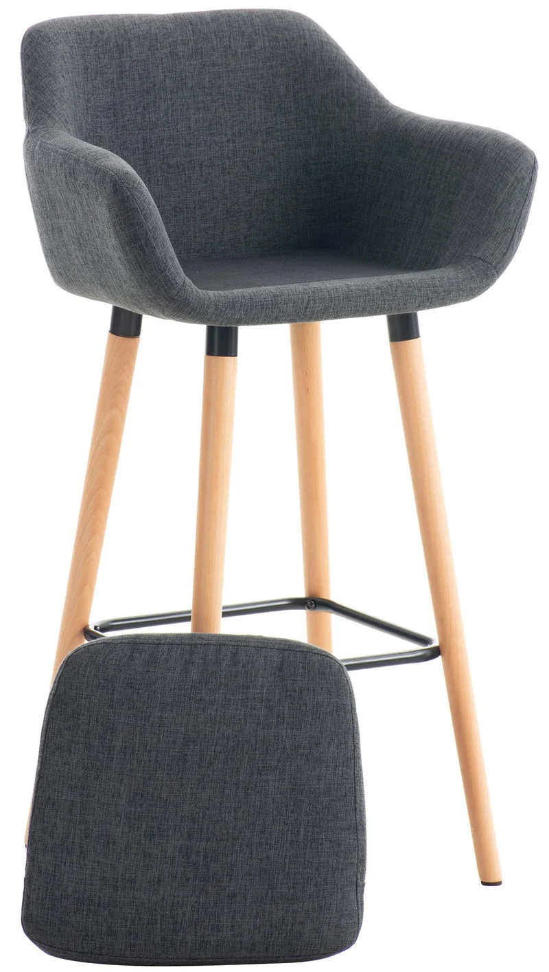 Tabouret de bar lounge x1 design scandinave assise en tissu gris foncé pieds en bois repose-pieds en métal 10_0004923