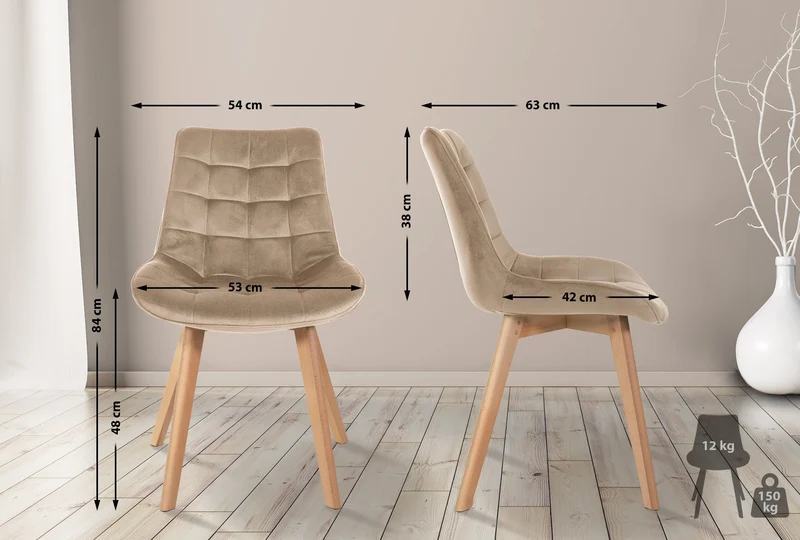 Lot de 2 chaises de salle à manger en tissu velours marron clair et pieds en bois clair 10_0001679