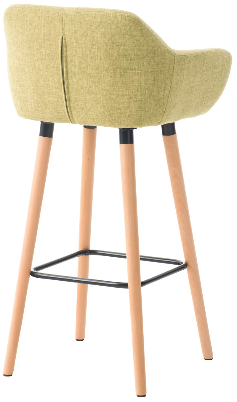 Tabouret de bar lounge x1 design scandinave assise en tissu vert clair pieds en bois repose-pieds en métal 10_0004927