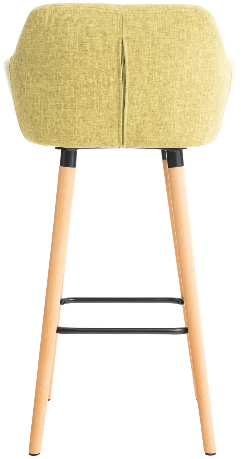Tabouret de bar lounge x1 design scandinave assise en tissu vert clair pieds en bois repose-pieds en métal 10_0004927