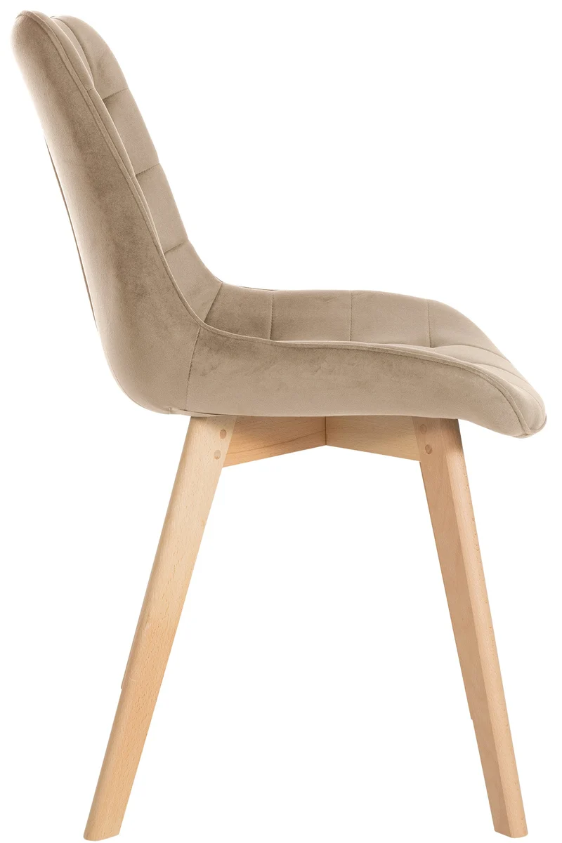 Chaise de salle à manger x1 design scandinave coutures carrées en velours marron pieds en bois clair 10_0002186