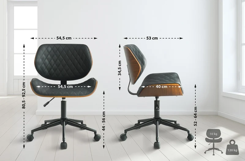 Chaise de bureau similicuir design et confortable revêtement en synthétique noir et bois cadre en métal noir BUR10680