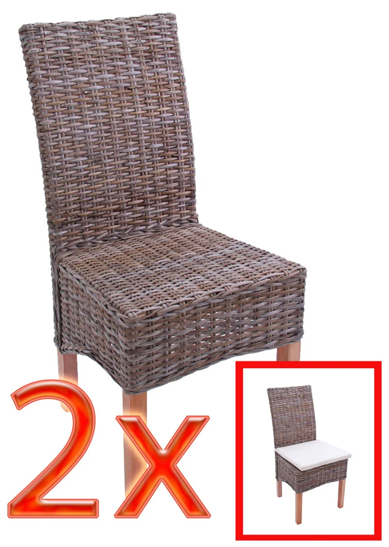 Lot de 2 chaises de salle à manger Kubu Rattan design rustique rotin marron 04_0000178