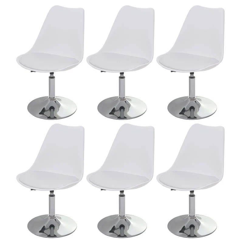 Lot de 6 chaises pivotantes réglables en hauteur en PVC rotatif en PVC et plastique blanc piètement chromé 04_0000704