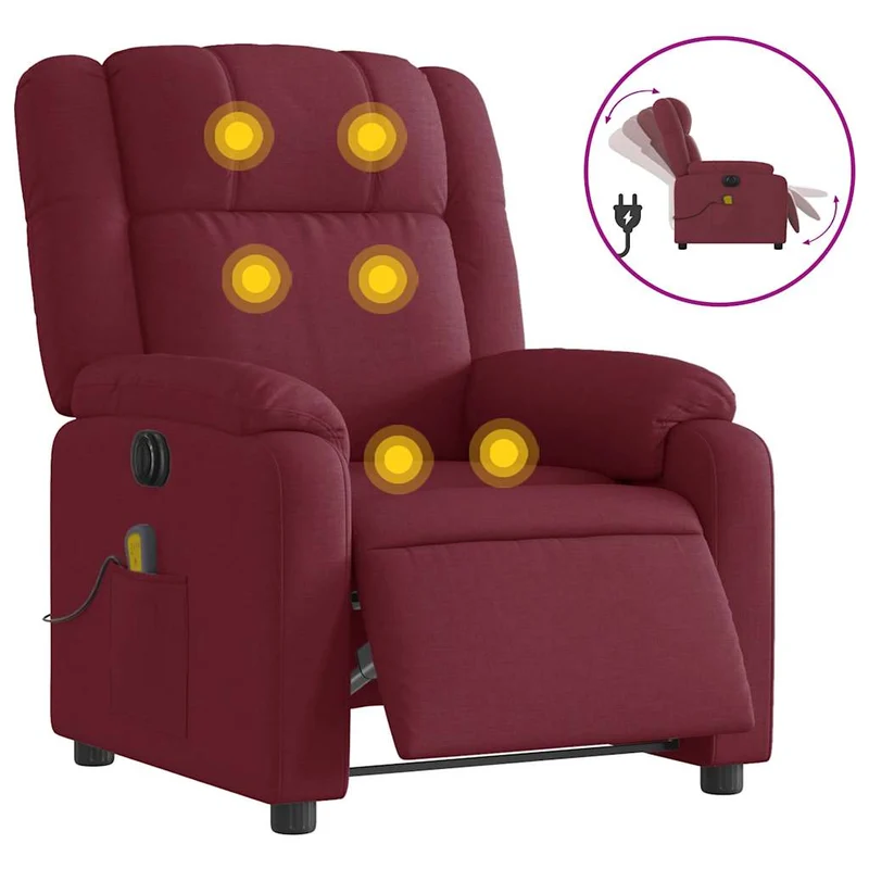Fauteuil de relaxation TV fonction massage inclinable électrique 6 points de massage en tissu rouge bordeaux DEC027248