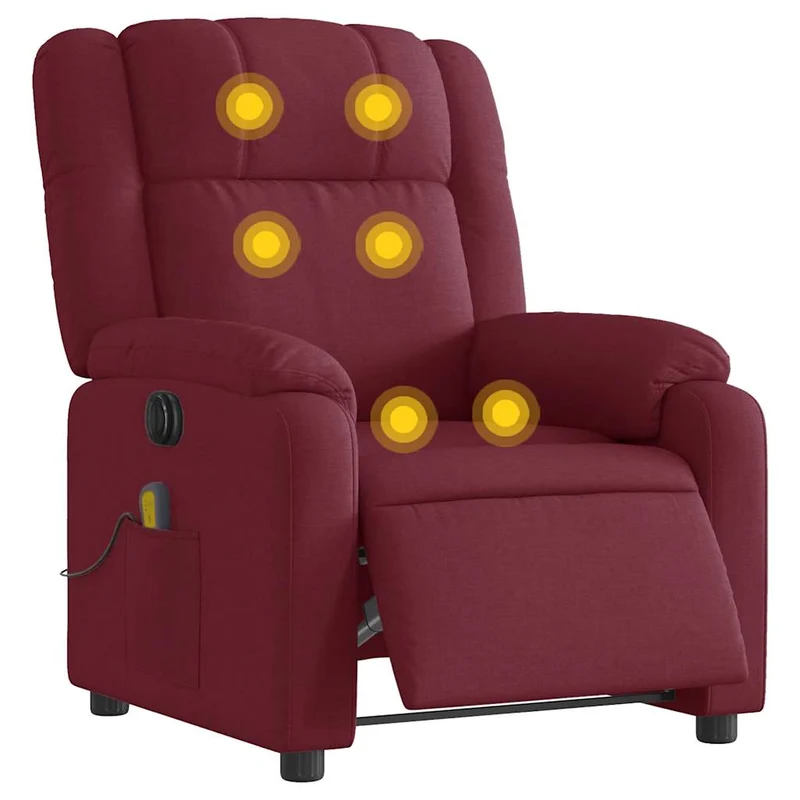 Fauteuil de relaxation TV fonction massage inclinable électrique 6 points de massage en tissu rouge bordeaux DEC027248