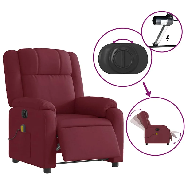 Fauteuil de relaxation TV fonction massage inclinable électrique 6 points de massage en tissu rouge bordeaux DEC027248