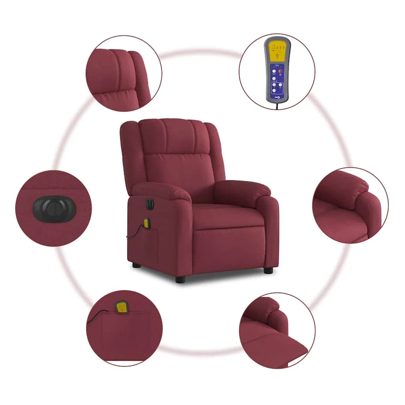 Fauteuil de relaxation TV fonction massage inclinable électrique 6 points de massage en tissu rouge bordeaux DEC027248