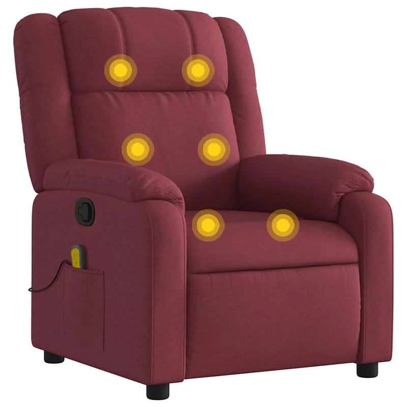 Fauteuil de relaxation TV fonction massage inclinable 6 points de massage en tissu rouge bordeaux DEC027096