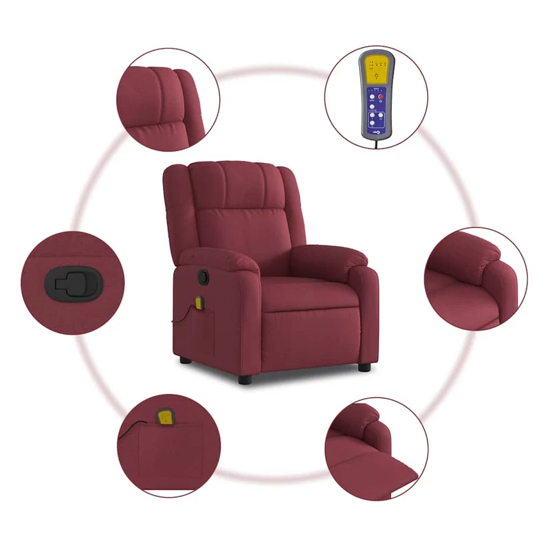 Fauteuil de relaxation TV fonction massage inclinable 6 points de massage en tissu rouge bordeaux DEC027096