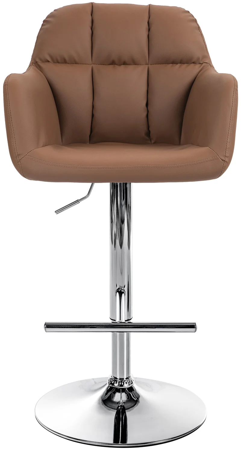 Tabouret de bar chaise haute x1 fonction rotation 360° en PVC marron clair avec coutures décoratives piètement métal chromé 10_0005258