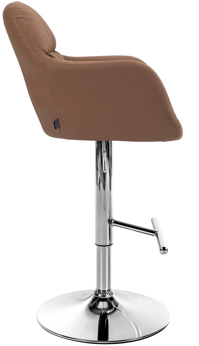 Tabouret de bar chaise haute x1 fonction rotation 360° en PVC marron clair avec coutures décoratives piètement métal chromé 10_0005258