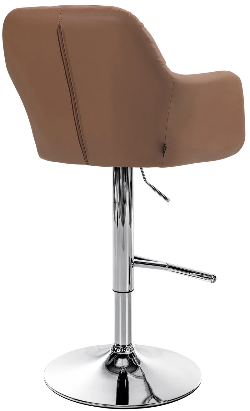 Tabouret de bar chaise haute x1 fonction rotation 360° en PVC marron clair avec coutures décoratives piètement métal chromé 10_0005258