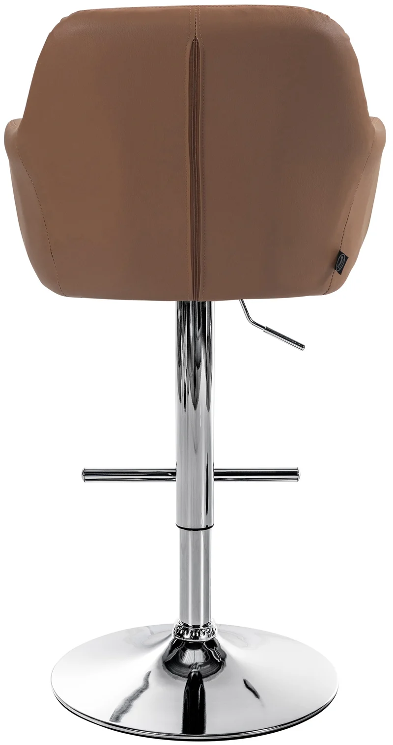 Tabouret de bar chaise haute x1 fonction rotation 360° en PVC marron clair avec coutures décoratives piètement métal chromé 10_0005258