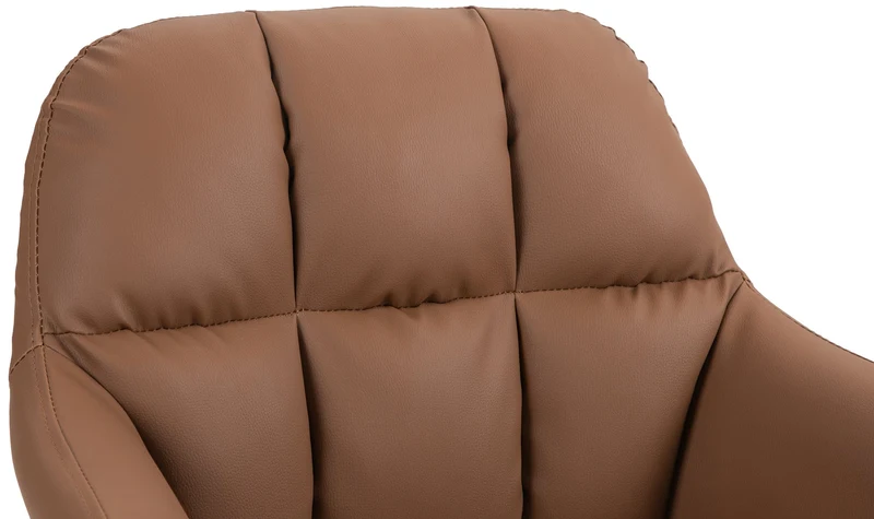 Tabouret de bar chaise haute x1 fonction rotation 360° en PVC marron clair avec coutures décoratives piètement métal chromé 10_0005258