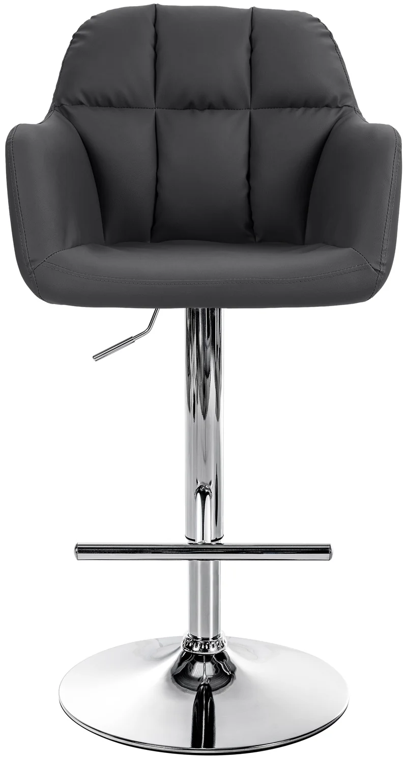 Tabouret de bar chaise haute x1 fonction rotation 360° en PVC noir avec coutures décoratives piètement métal chromé 10_0005254