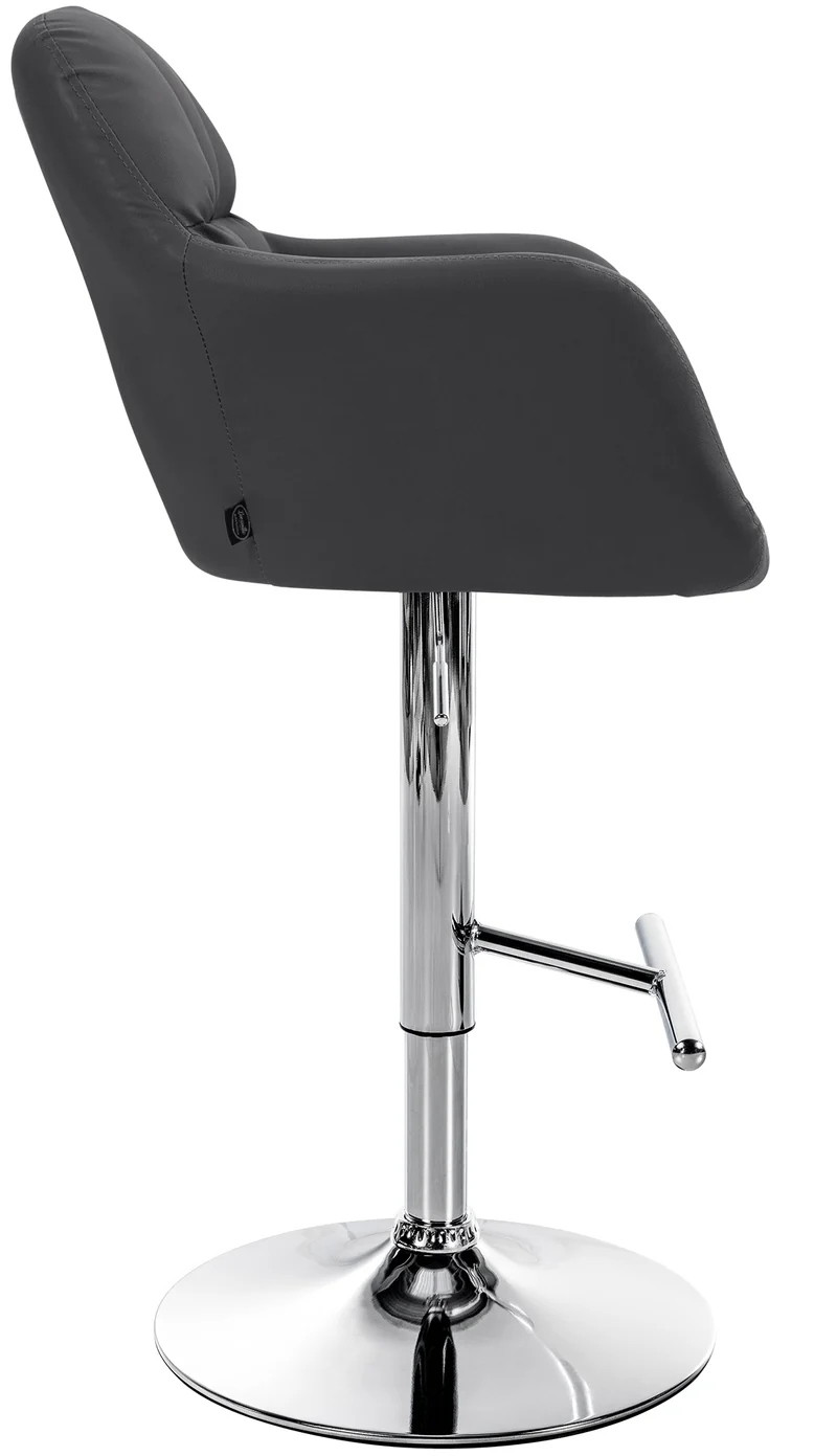 Tabouret de bar chaise haute x1 fonction rotation 360° en PVC noir avec coutures décoratives piètement métal chromé 10_0005254
