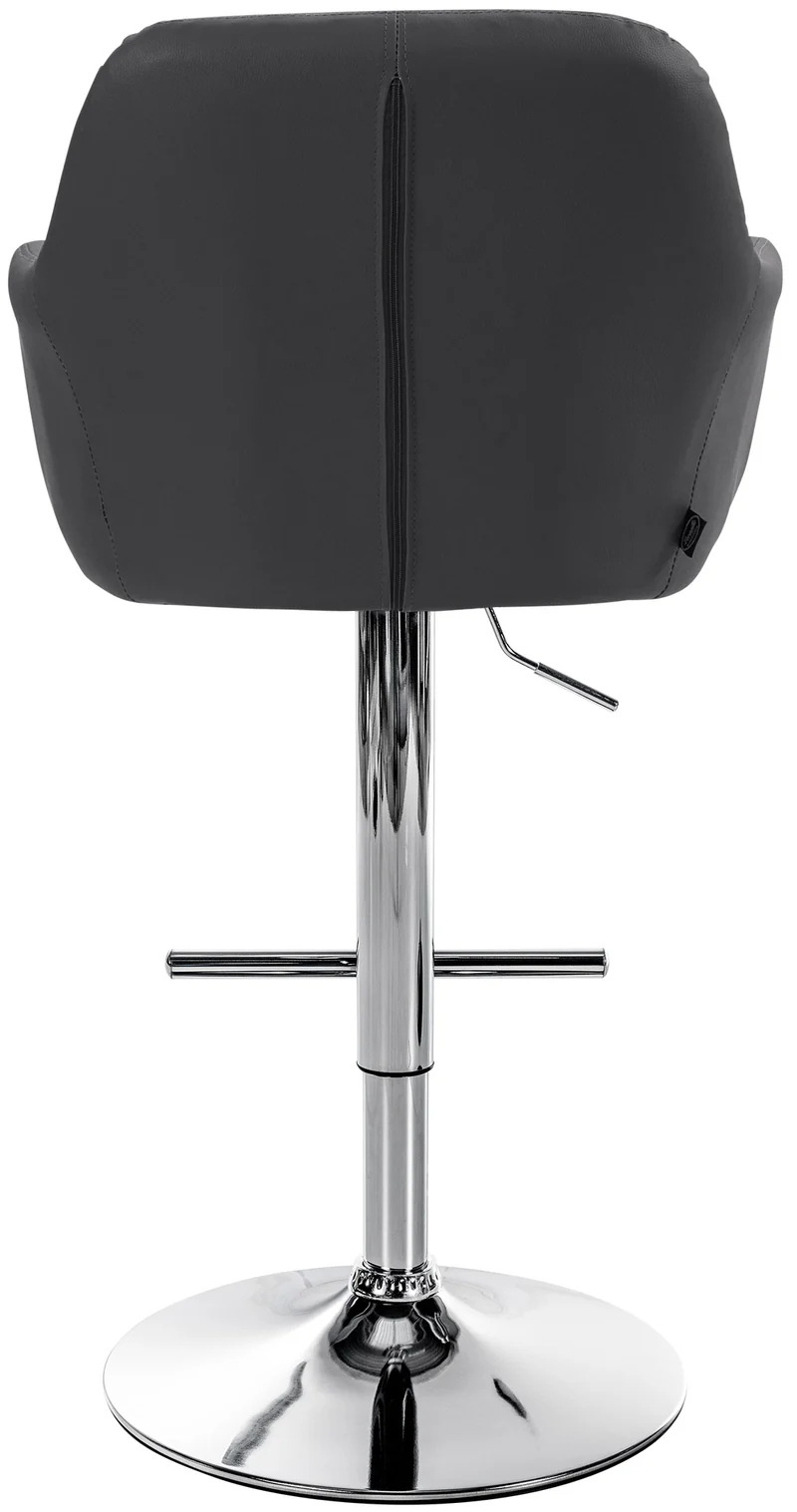 Tabouret de bar chaise haute x1 fonction rotation 360° en PVC noir avec coutures décoratives piètement métal chromé 10_0005254