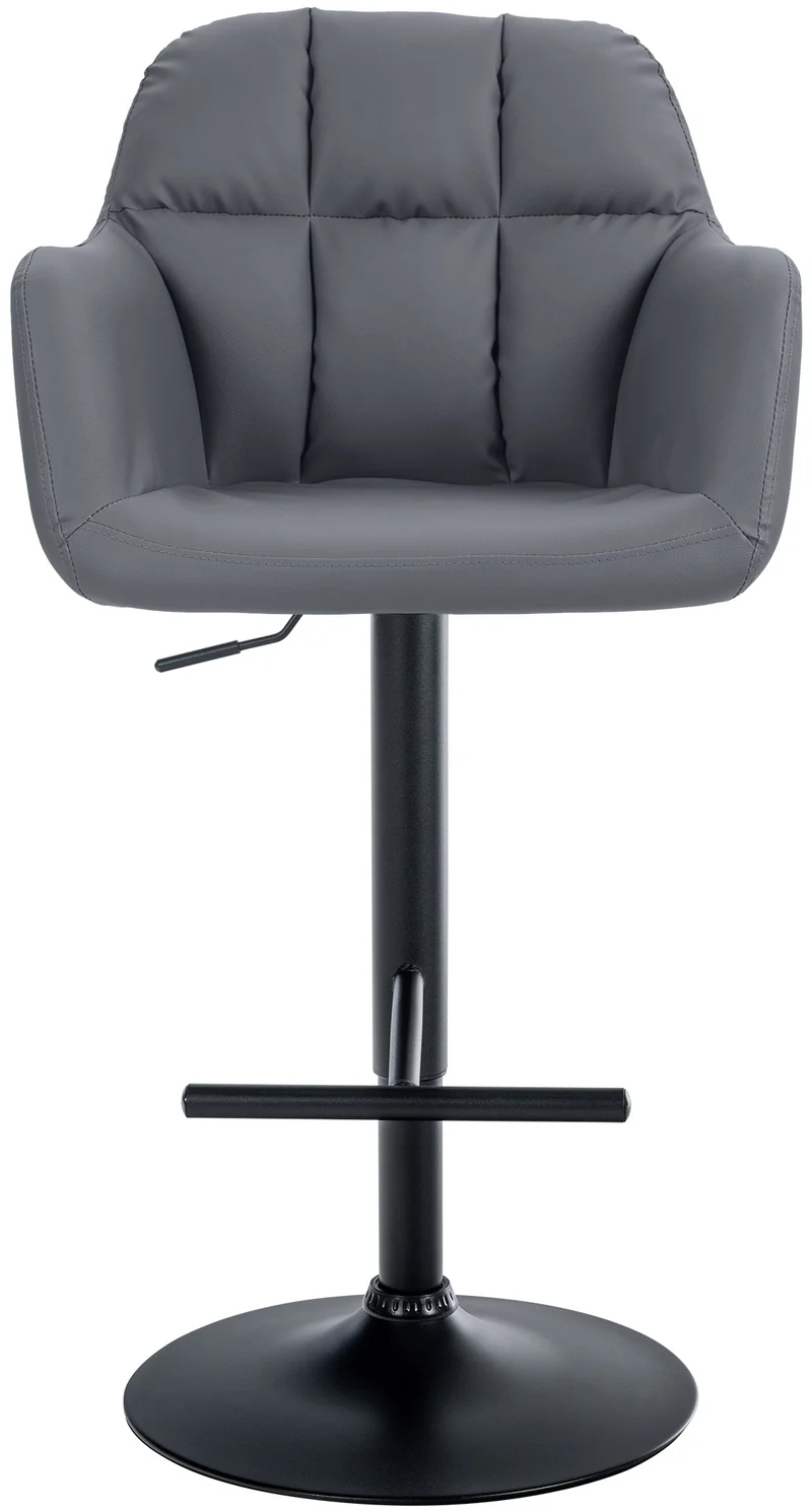 Tabouret de bar chaise haute x1 fonction rotation 360° en PVC gris avec coutures décoratives piètement métal noir 10_0005262
