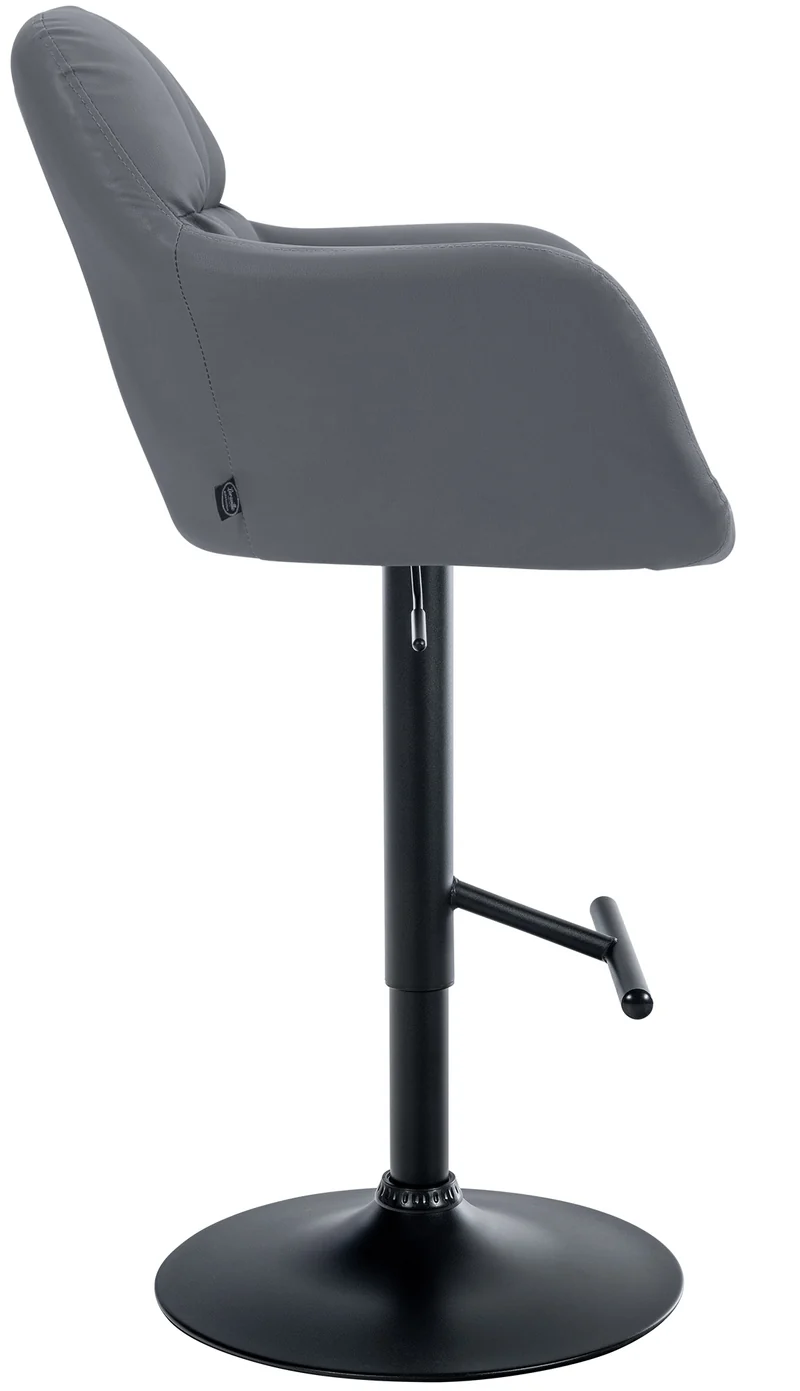 Tabouret de bar chaise haute x1 fonction rotation 360° en PVC gris avec coutures décoratives piètement métal noir 10_0005262