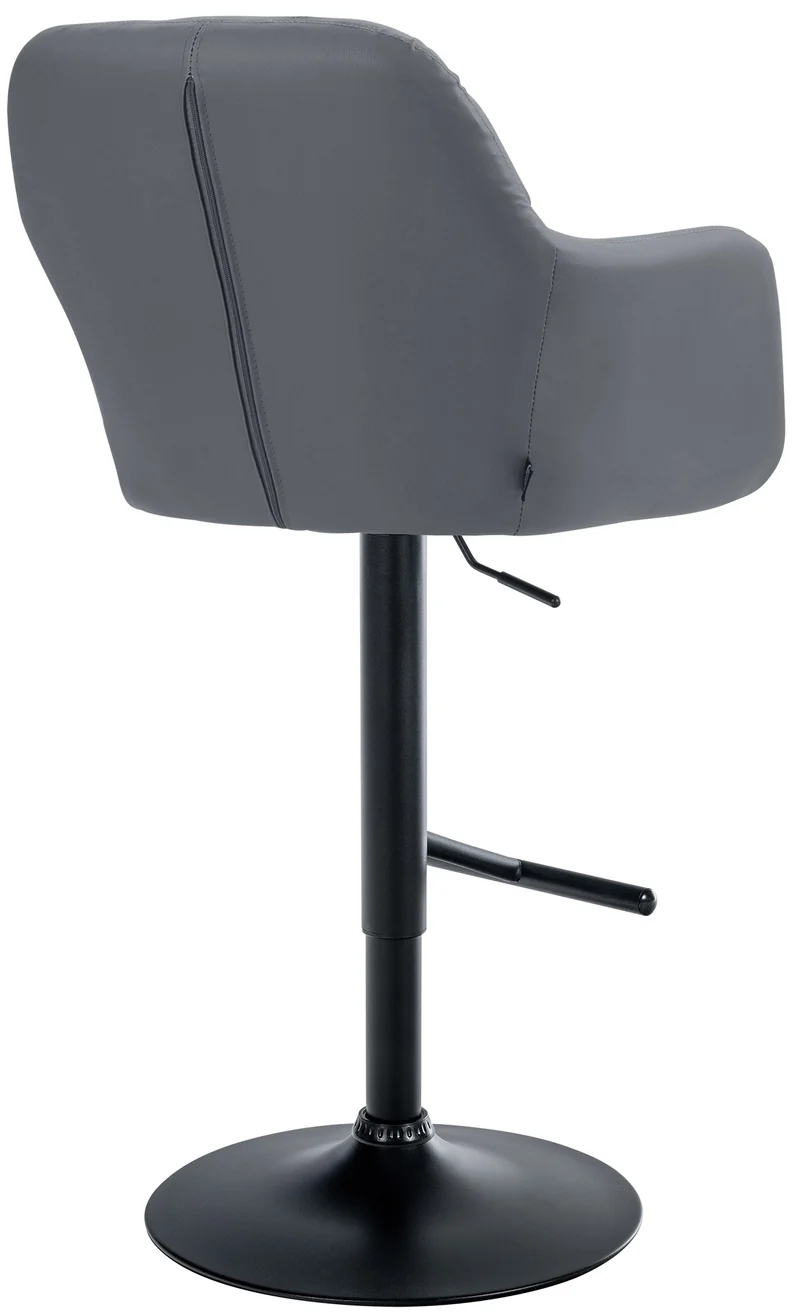 Tabouret de bar chaise haute x1 fonction rotation 360° en PVC gris avec coutures décoratives piètement métal noir 10_0005262