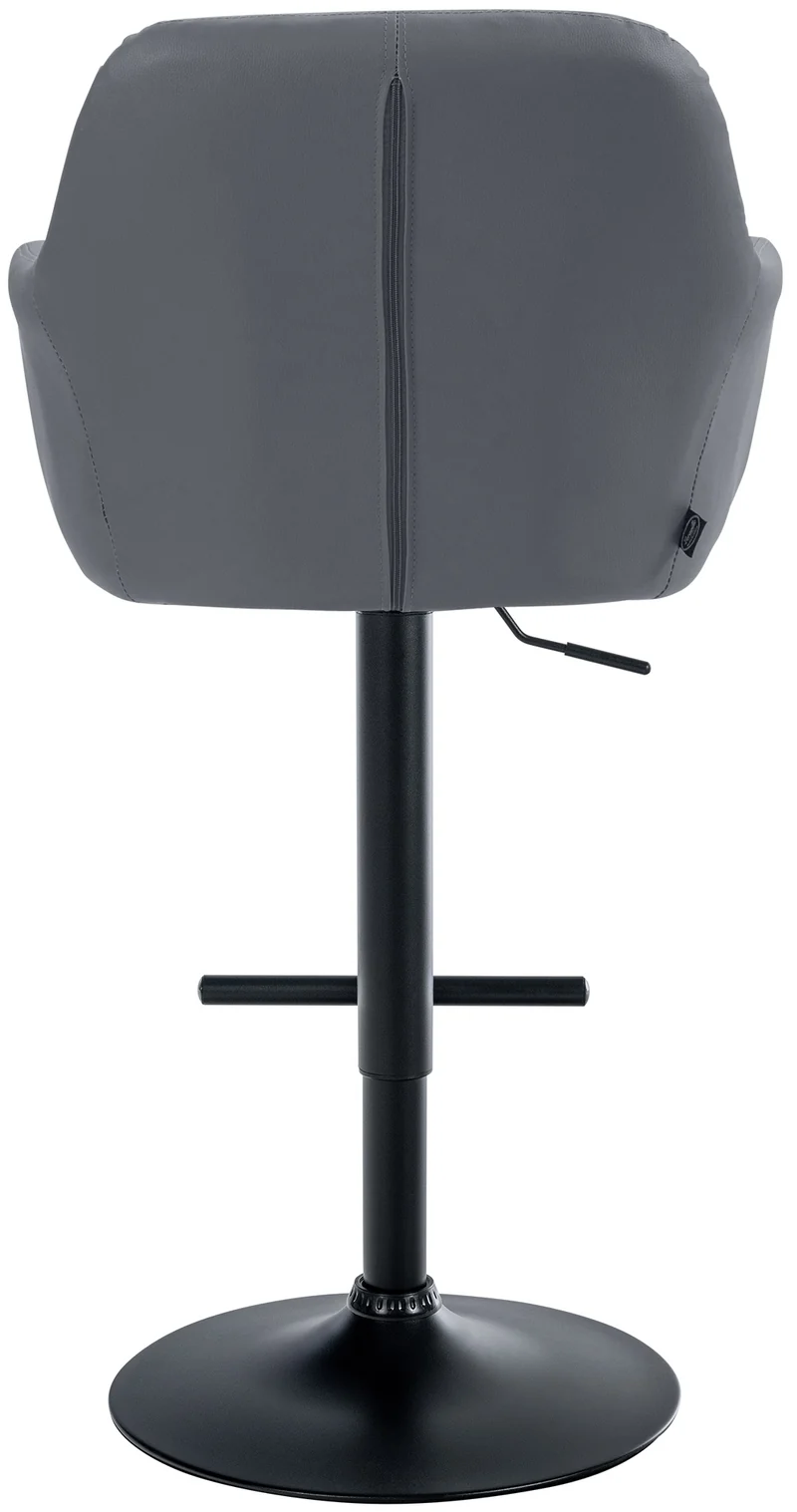 Tabouret de bar chaise haute x1 fonction rotation 360° en PVC gris avec coutures décoratives piètement métal noir 10_0005262