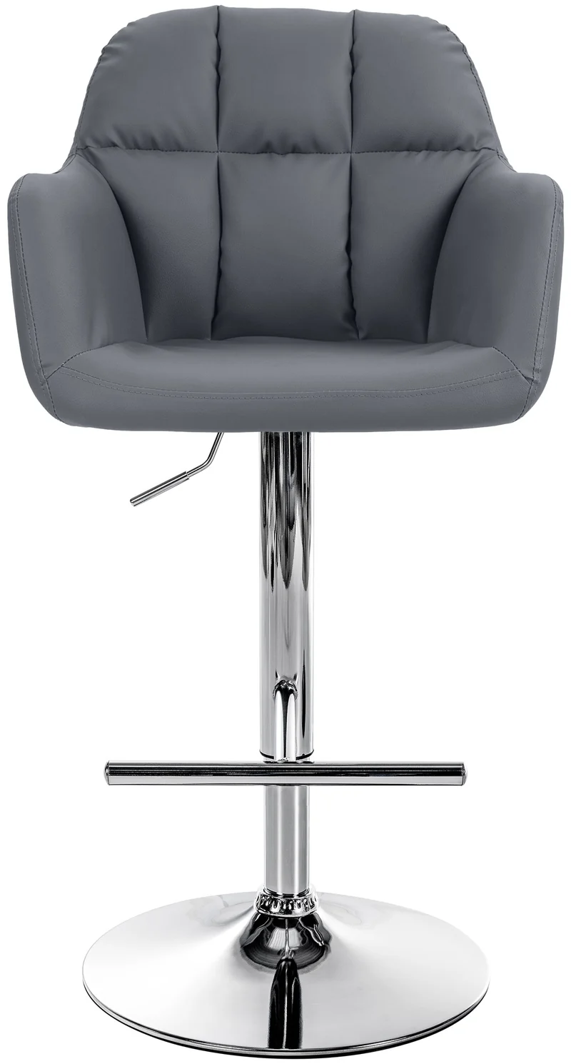 Tabouret de bar chaise haute x1 fonction rotation 360° en PVC gris avec coutures décoratives piètement métal chromé 10_0005257