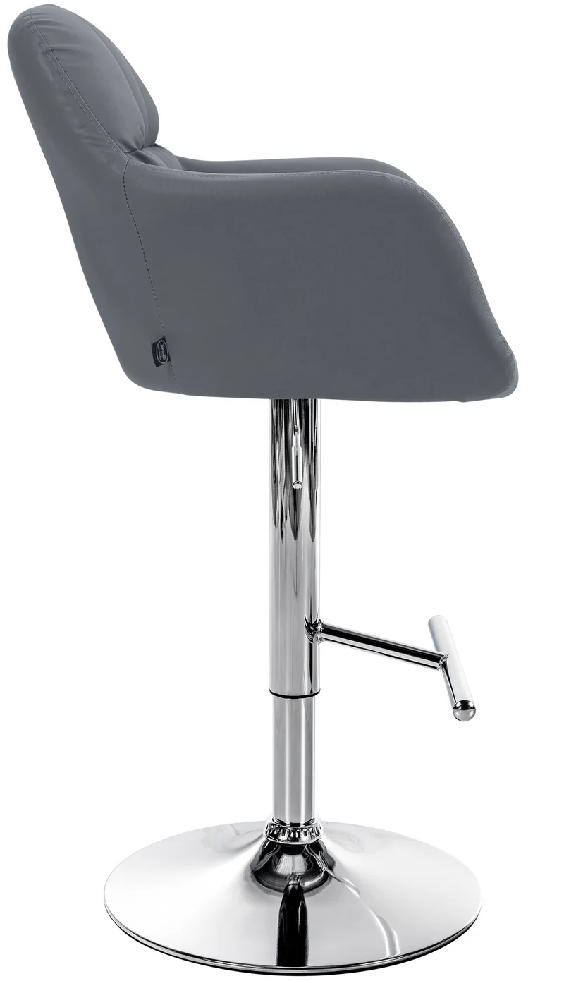 Tabouret de bar chaise haute x1 fonction rotation 360° en PVC gris avec coutures décoratives piètement métal chromé 10_0005257