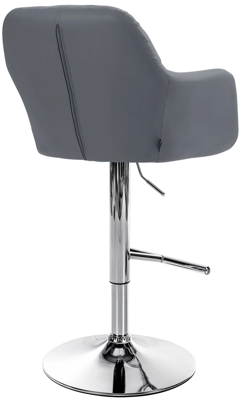 Tabouret de bar chaise haute x1 fonction rotation 360° en PVC gris avec coutures décoratives piètement métal chromé 10_0005257