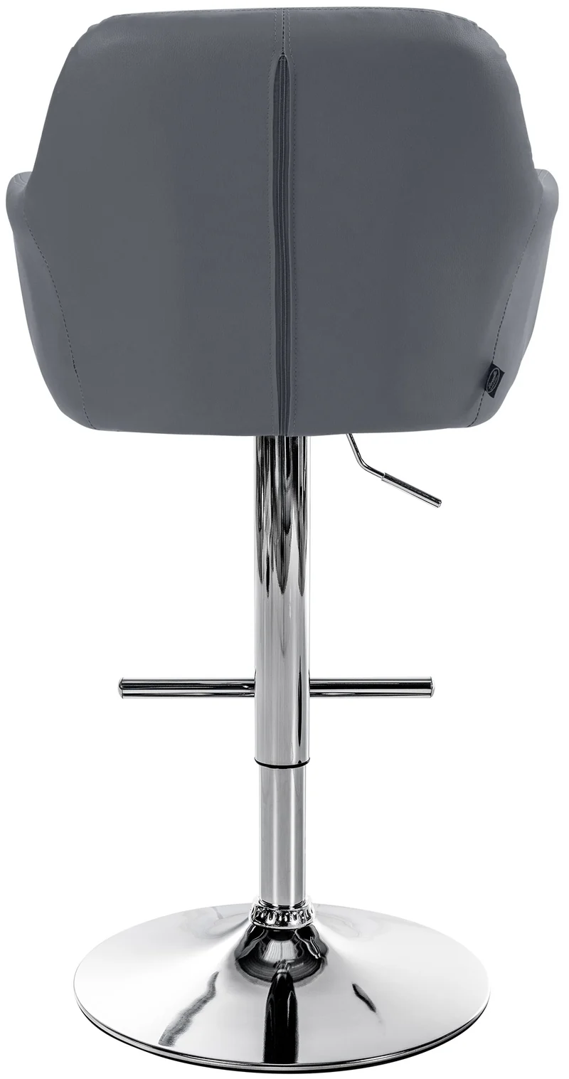 Tabouret de bar chaise haute x1 fonction rotation 360° en PVC gris avec coutures décoratives piètement métal chromé 10_0005257