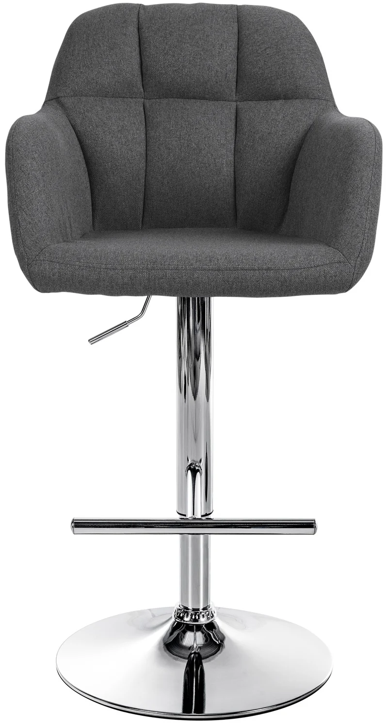 Tabouret de bar chaise haute x1 fonction rotation 360° en tissu gris foncé avec coutures décoratives piètement métal chromé 10_0005274