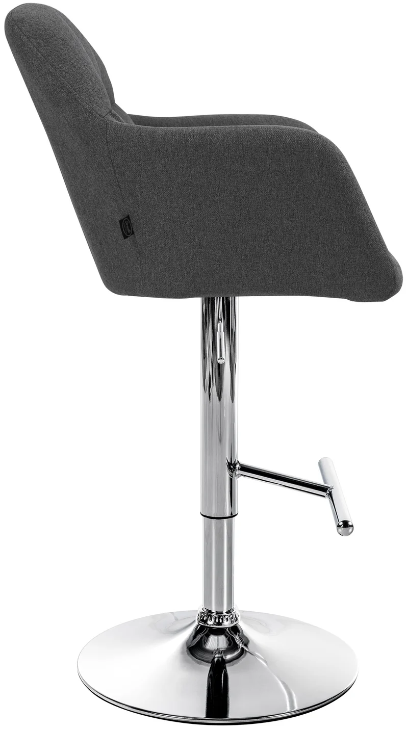 Tabouret de bar chaise haute x1 fonction rotation 360° en tissu gris foncé avec coutures décoratives piètement métal chromé 10_0005274