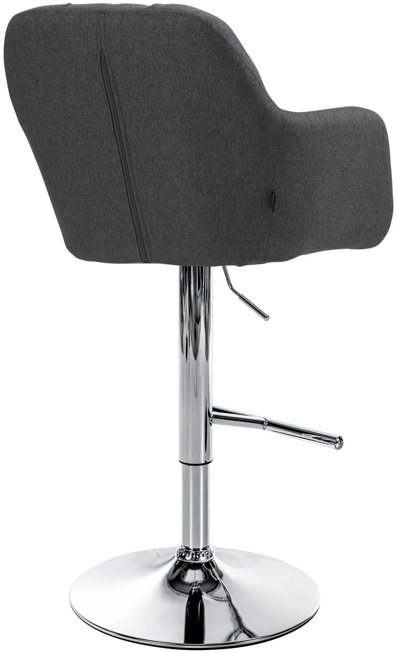Tabouret de bar chaise haute x1 fonction rotation 360° en tissu gris foncé avec coutures décoratives piètement métal chromé 10_0005274