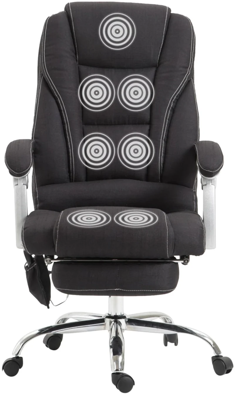 Fauteuil de bureau avec fonction massage et repose-pieds ajustables en tissu noir 10_0002592