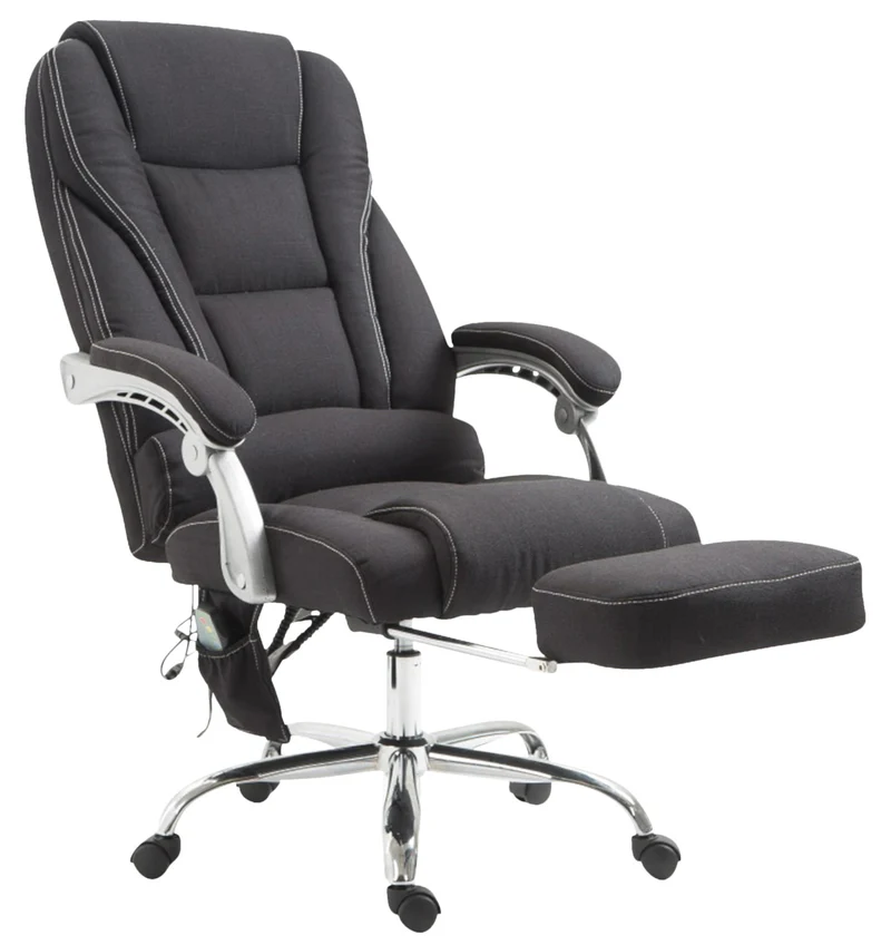 Fauteuil de bureau avec fonction massage et repose-pieds ajustables en tissu noir 10_0002592