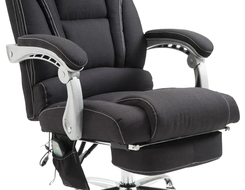 Fauteuil de bureau avec fonction massage et repose-pieds ajustables en tissu noir 10_0002592