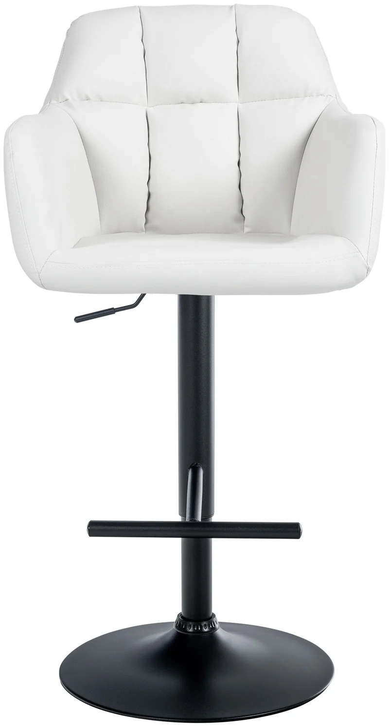 Tabouret de bar chaise haute x1 fonction rotation 360° en PVC blanc avec coutures décoratives piètement métal noir 10_0005261