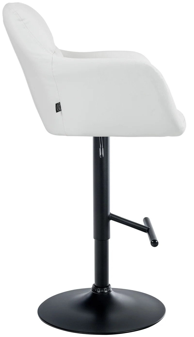 Tabouret de bar chaise haute x1 fonction rotation 360° en PVC blanc avec coutures décoratives piètement métal noir 10_0005261