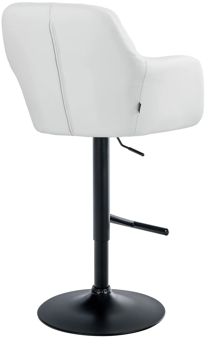 Tabouret de bar chaise haute x1 fonction rotation 360° en PVC blanc avec coutures décoratives piètement métal noir 10_0005261
