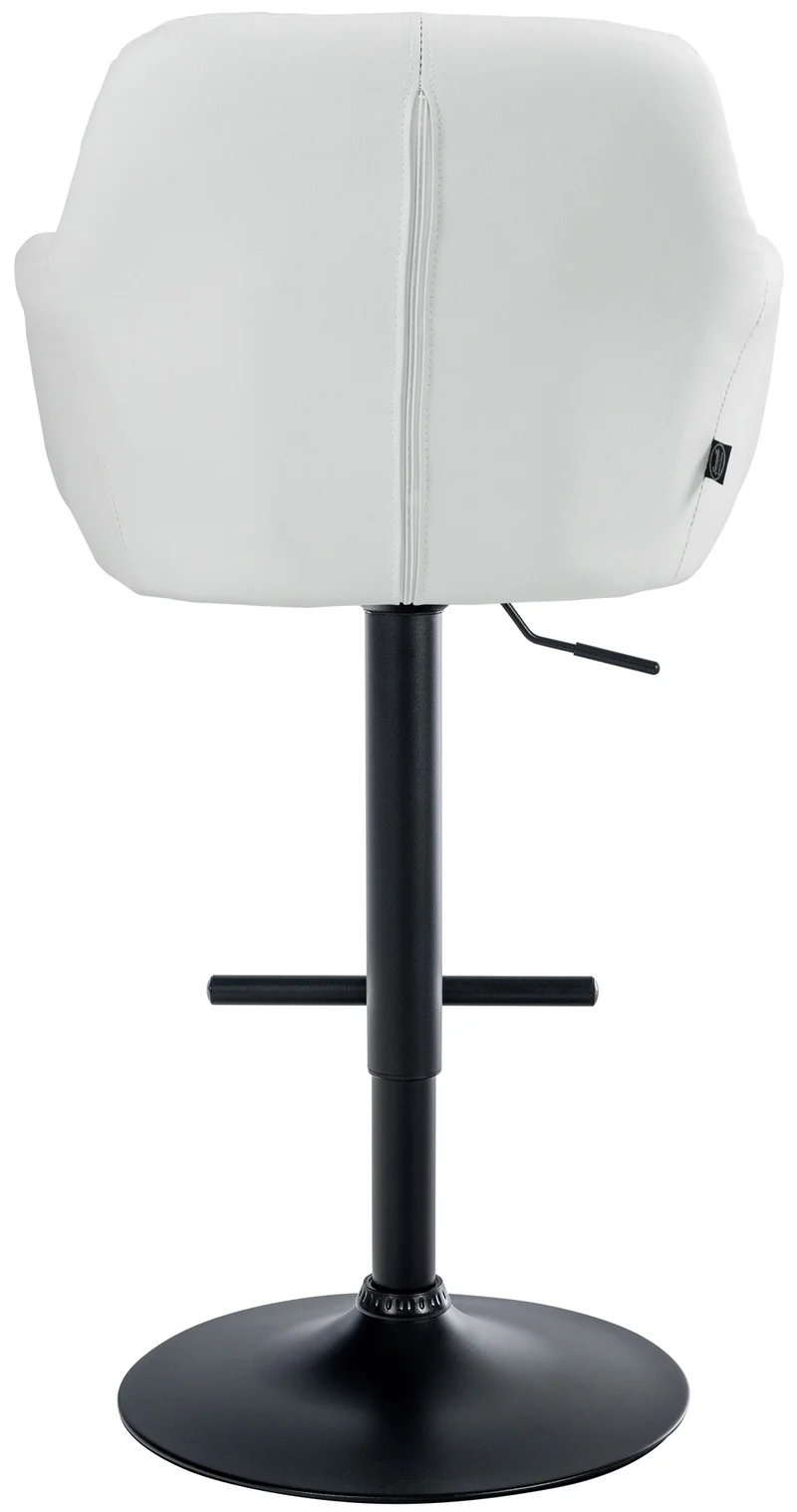 Tabouret de bar chaise haute x1 fonction rotation 360° en PVC blanc avec coutures décoratives piètement métal noir 10_0005261