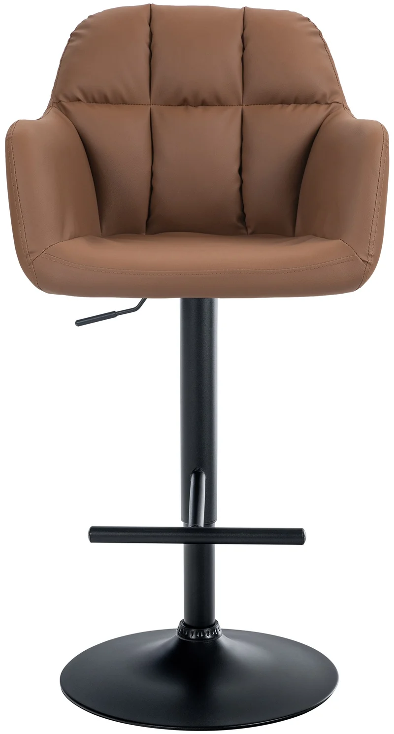 Tabouret de bar chaise haute x1 fonction rotation 360° en PVC marron clair avec coutures décoratives piètement métal noir 10_0005263